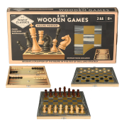 Wooden 3 in 1 Chess, Checkers & Backgammon Set